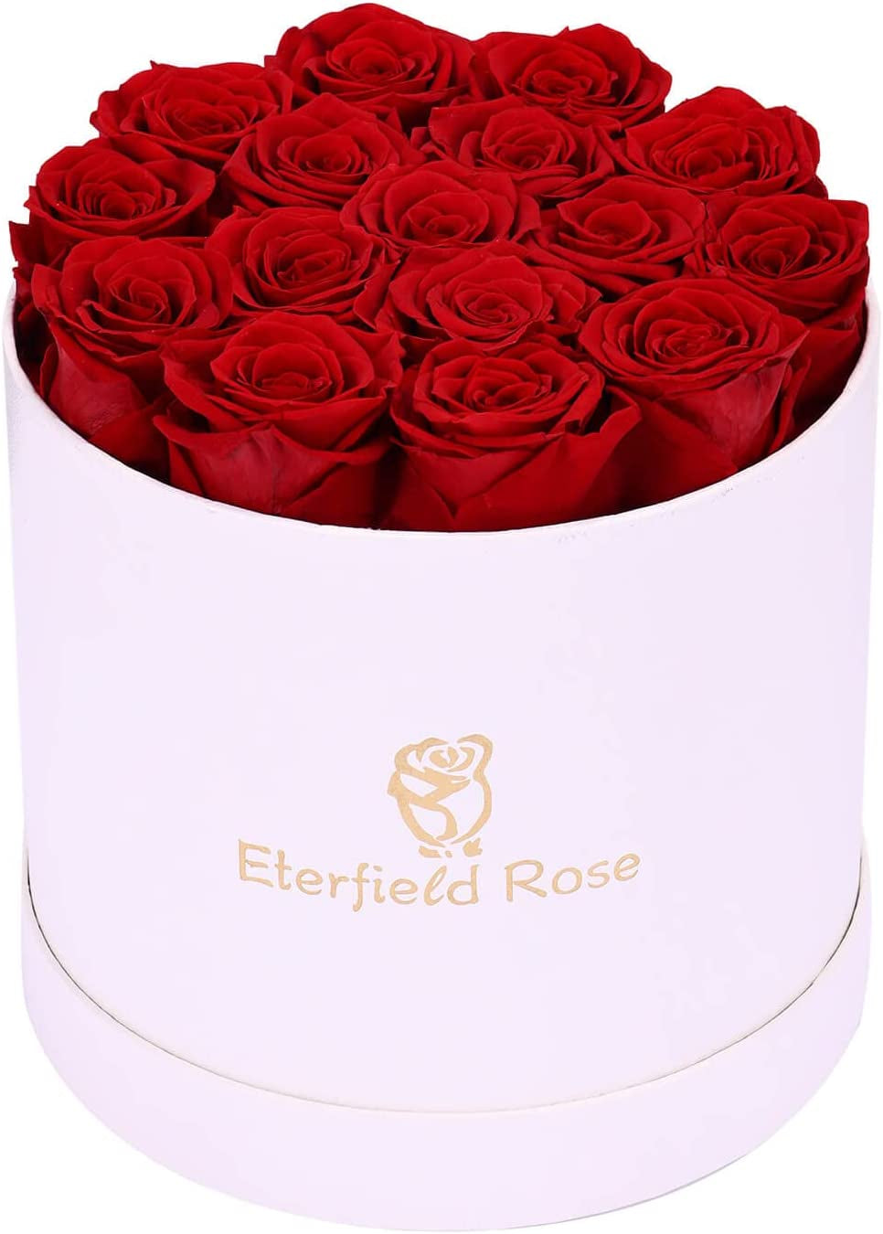 16-Piece Forever Flowers Preserved Rose in a Box Real Roses That Last a Year Preserved Flowers for Delivery Prime Mothers Day Valentines Day Christmas Day (Red Roses, round White Box)