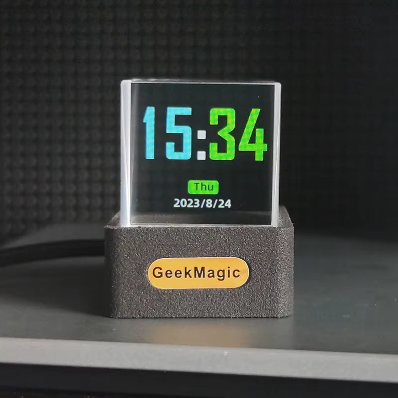 Geekmagic GIFTV Crystal Cube Photo Display Holographic Desktop Smart Weather Station Digital Clock with GIF Animations Album