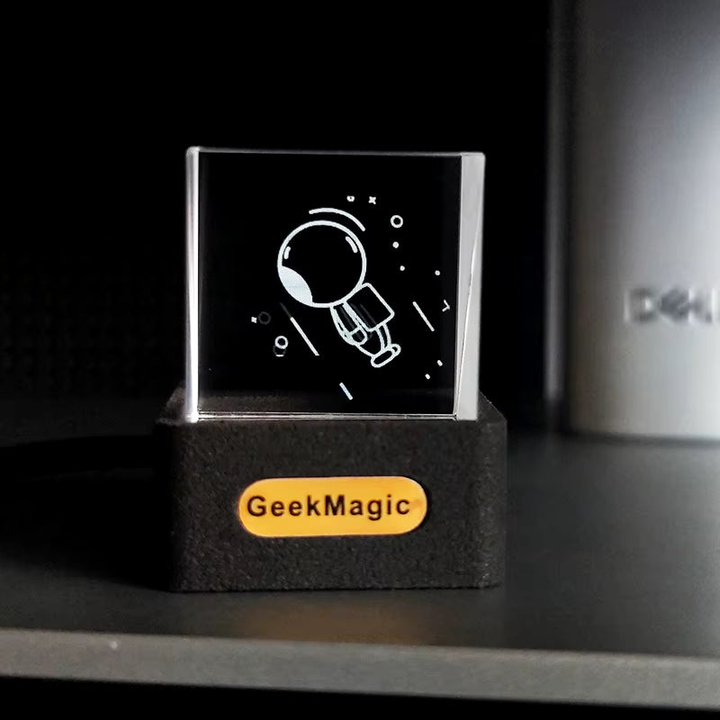 Geekmagic GIFTV Crystal Cube Photo Display Holographic Desktop Smart Weather Station Digital Clock with GIF Animations Album