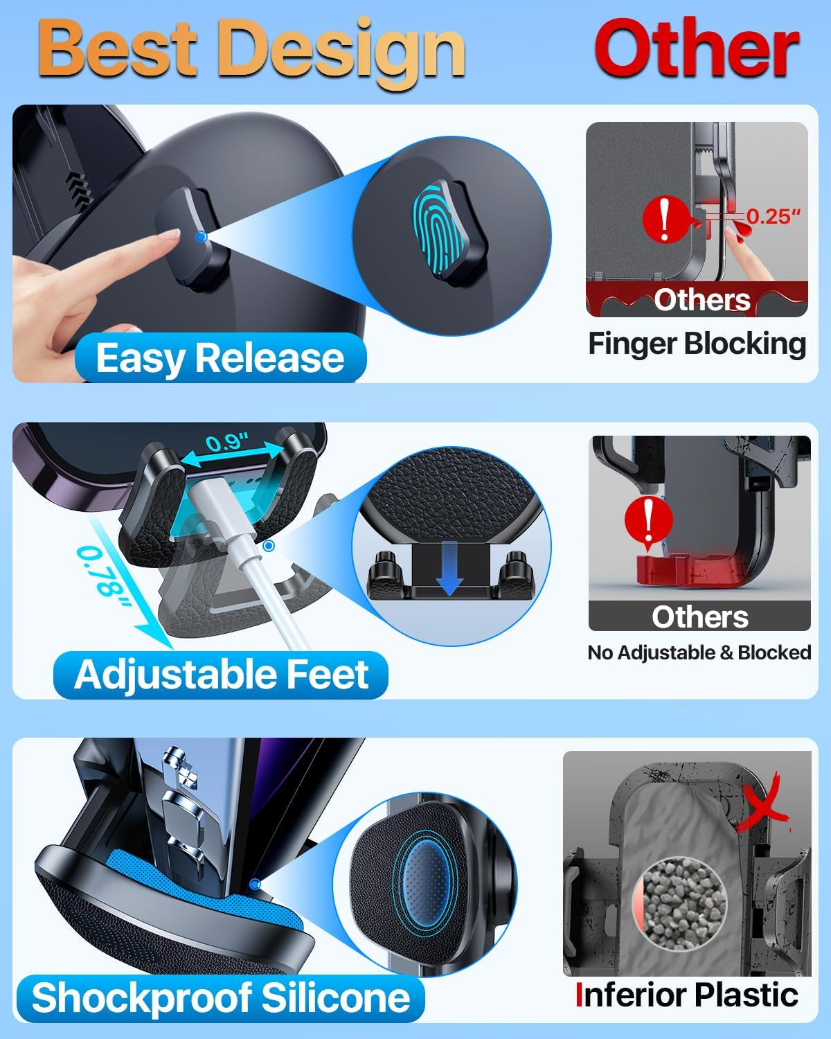 【Military-Grade】Car Phone Holder,【Strongest & Longest Steel-Hook】Car Vent Mount, Handsfree 360° Adjustable Automobile Cradle Air Clip Stand for Iphone 16 15 14 13 12 Pro Max Samsung Universal, Black