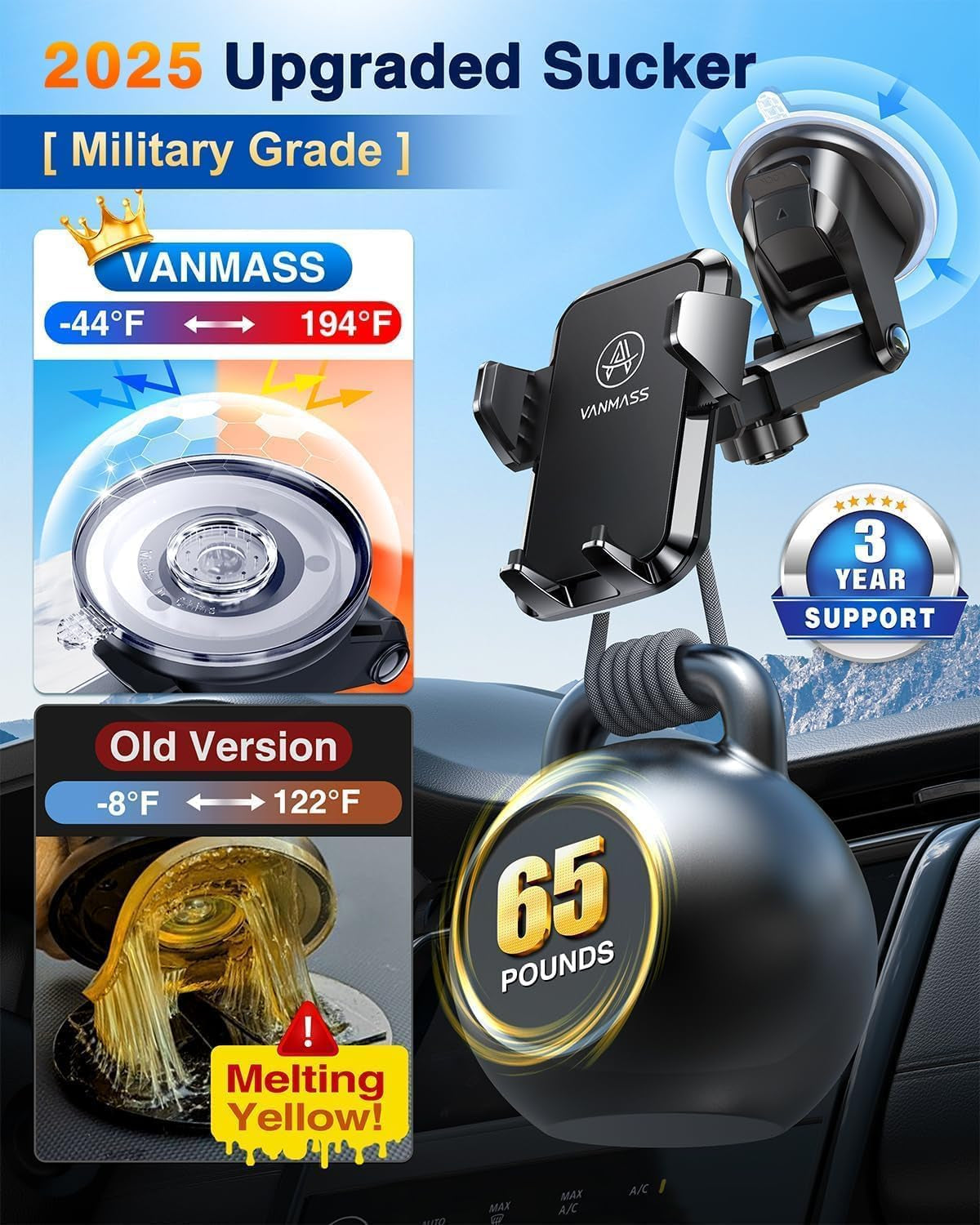 [2025 Ultimate] Car Phone Holder 【MAX Stable & Durable】Military-Grade Suction Cell Mount Truck Stand Cradle for Dashboard Windshield Vent for Iphone 16 Pro Max 15 14 13 12 Samsung S24 Android