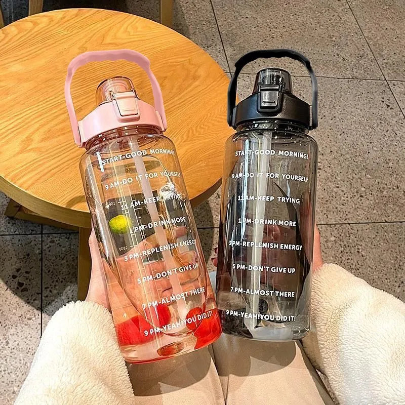 2 Liters Straw Plastic Water Bottle Large Portable Travel Bottle