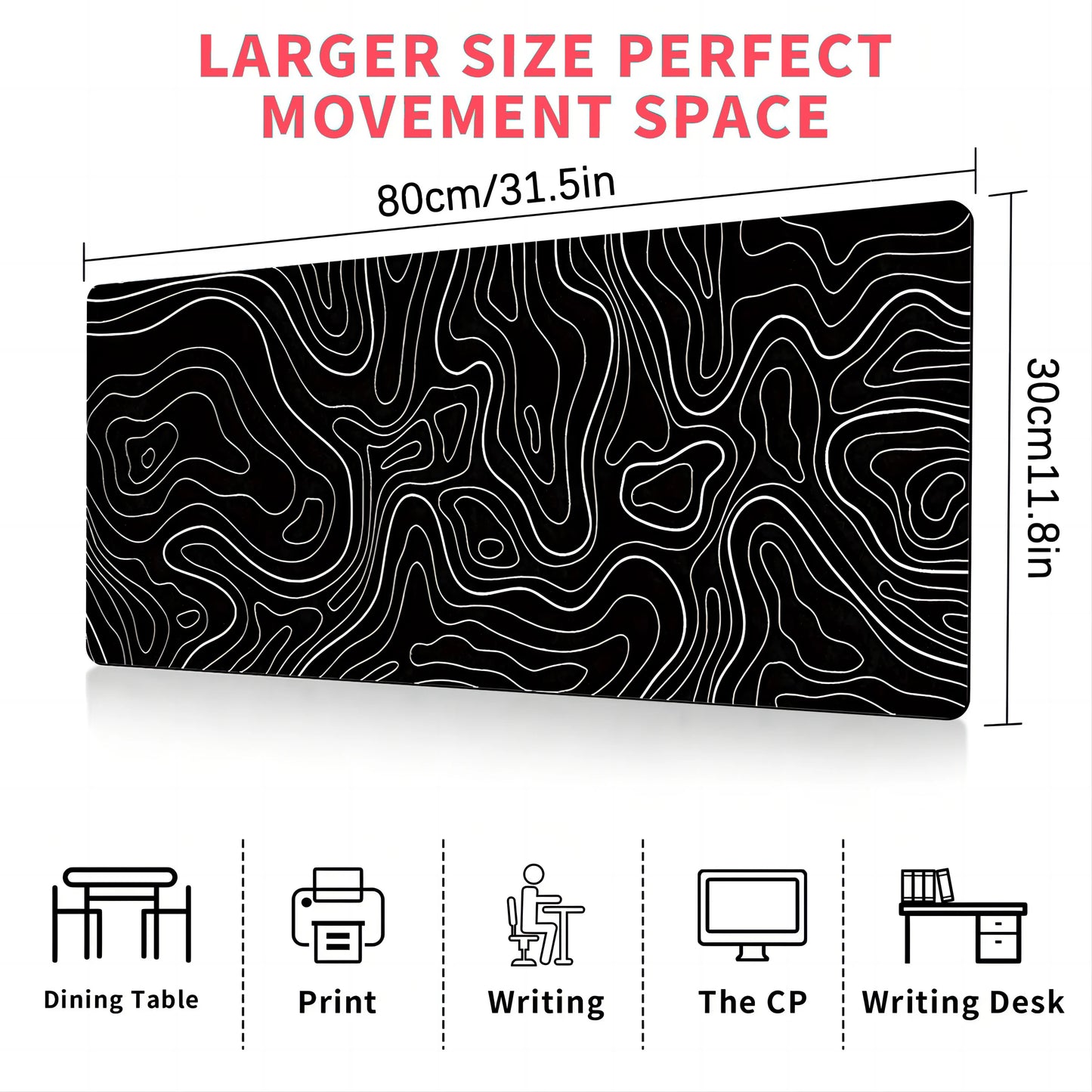 1Pcs Gaming Mouse Pad Large Keyboard Pad 31.5 x 11.8in Topographic