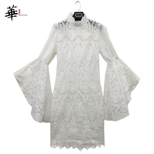 Lace White Dress Women Midi Dress for Women Long Sleeve Bodycon Sexy