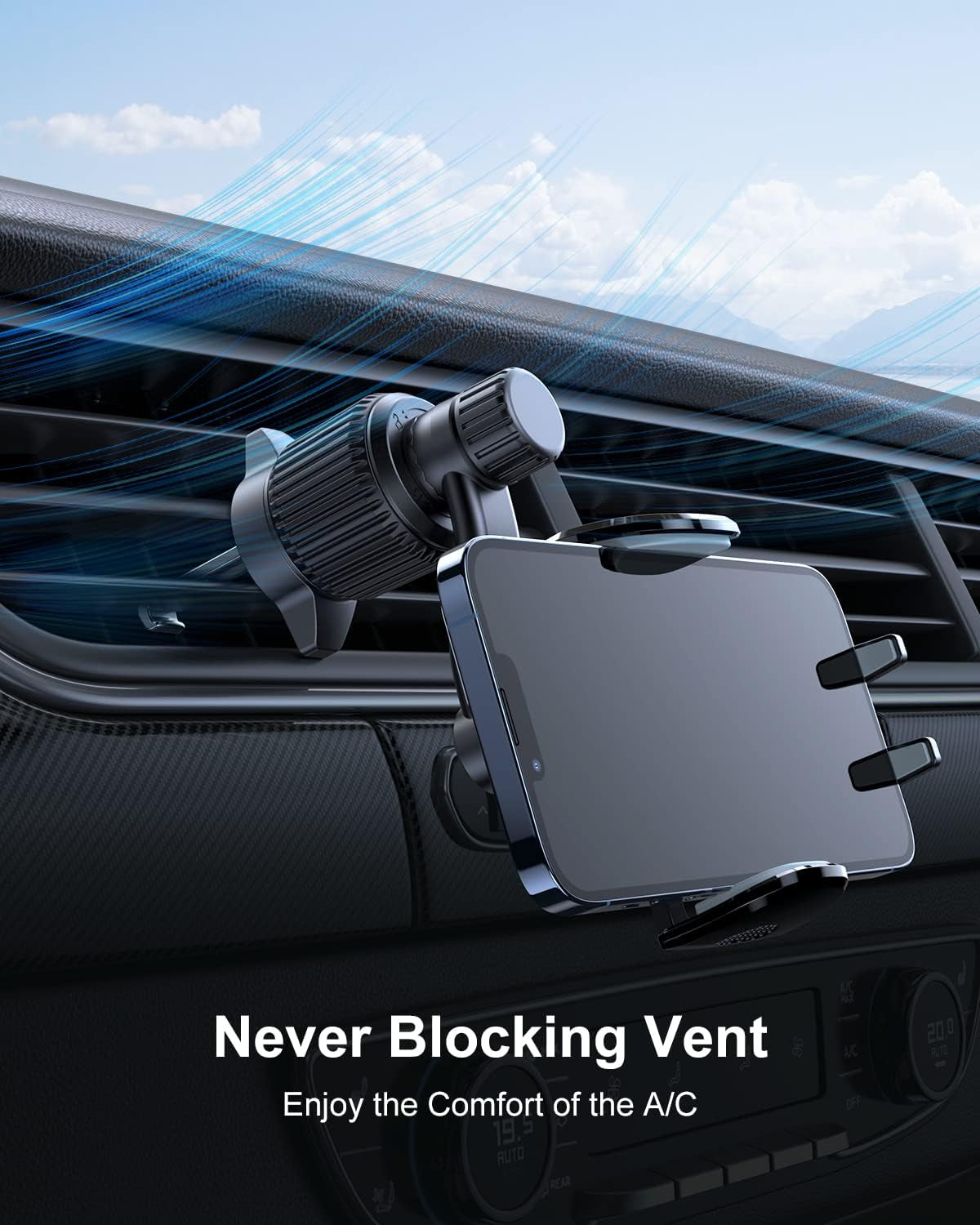 Car Vent Phone Mount, [Never Blocking Vent, Enjoy the Comfort of the A/C] Hands-Free Universal Extension Clip Air Phone Holder Car Fit for Iphone 16 Pro Max Samsung All Phones