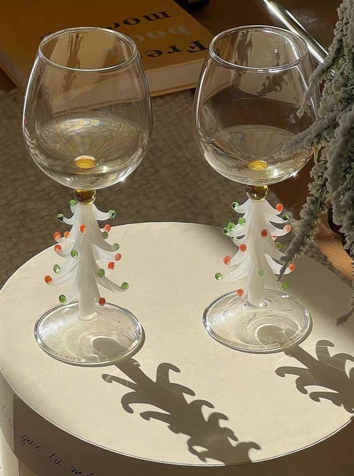 Handblown Christmas Tree Wine Glasses Set of 2 Pcs