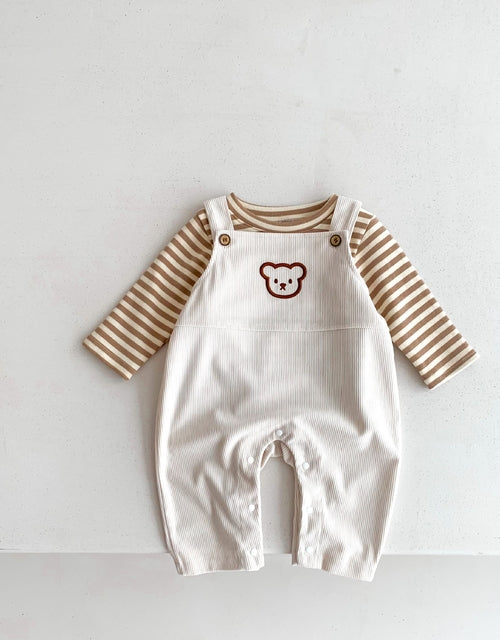 Infant Baby Unisex Bear Head Corduroy Combo Overalls In Sets